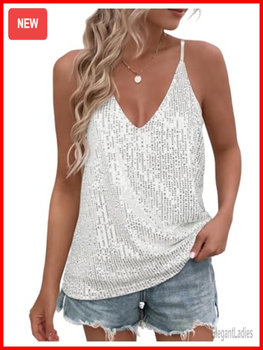 Sequin V-Neck Sleeveless Tank Top for Parties